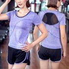 Sports Short-sleeve Tulle Panel Yoga Top