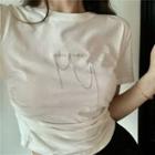 Letter Embroidered Short-sleeve Cropped T-shirt White - One Size