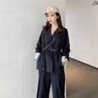 Set: Plain Slim-fit Blazer + Loose-fit Pants