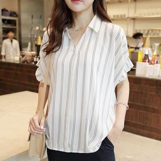 Frilled-edge Striped Blouse