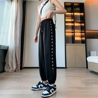 Star Print Mesh Panel Cropped Harem Pants