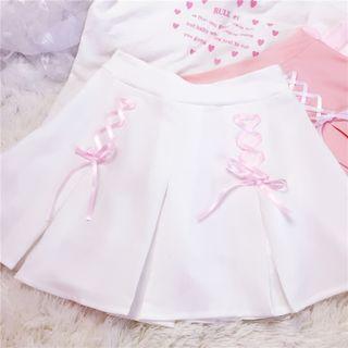 Lace Up Pleated Mini Skirt