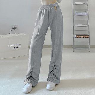 Drawstring Cut-out Straight-leg Pants