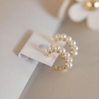 Faux-pearl Hoop Earrings Gold - One Size