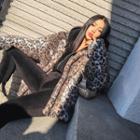 Turtle-neck Leopard Faux-fur Jacket