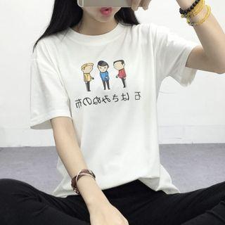 Cartoon Print Crewneck T-shirt