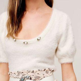 Puff-sleeve Studded Sweater