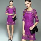 Elbow-sleeve Lace Dress With Slipdress