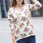 Distressed Floral Print Long-sleeve T-shirt
