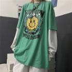 Mock Two-piece Long-sleeve Graphic Print Sweatshirt