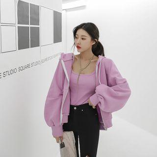 Balloon-sleeve Zip Hoodie & Cami Set