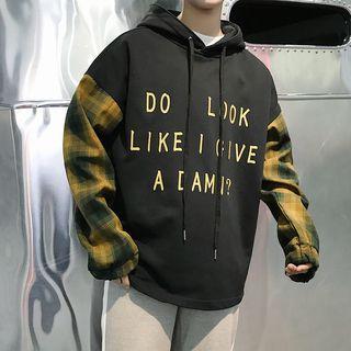 Plaid Panel Letter Long-sleeve Hoodie