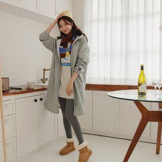 Smiley-patched Long Zip-up Hoodie