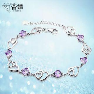 Crystal Heart Sterling Silver Bracelet