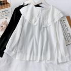 Dual-collar Loose-fit Plain Blouse White - One Size