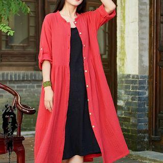 Tab-sleeve Buttoned Coat