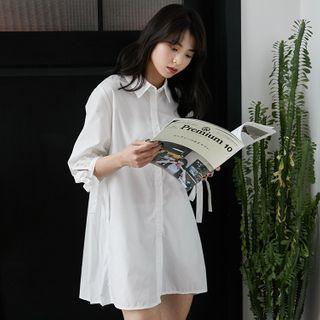 Lantern-sleeve Mini Shirtdress White - One Size