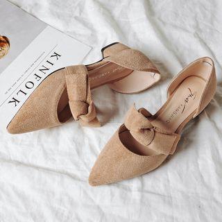 Faux Suede Ribbon Accent Dorsay Pumps