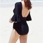 Elbow-sleeve Open Back Swimsuit
