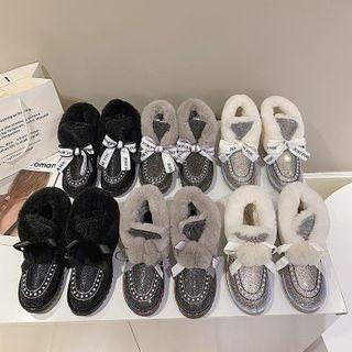 Rhinestone Bow Fleece-lined Short Snow Boots
