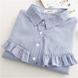 Long-sleeve Frilled-trim Striped Blouse