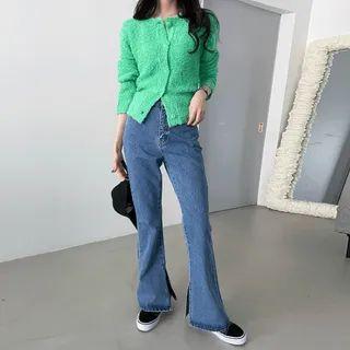 Washed Slit-hem Bootcut Jeans