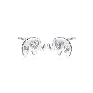 Sterling Silver Simple Cute Elephant Stud Earrings With Cubic Zirconia Silver - One Size