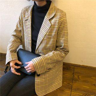 Two-buttoned Plaid Blazer As Shown In Figure - One Size