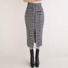 Houndstooth Fitted Midi Skirt