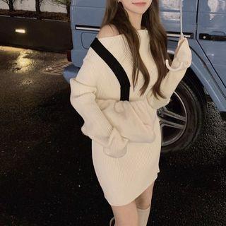 Off-shoulder Mini Sheath Sweater Dress White - One Size