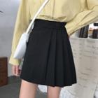 High Waist Plain Mini Pleated Skirt