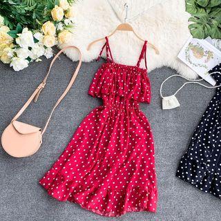 Cold-shoulder Dotted A-line Dress