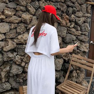 Slit-back Maxi T-shirt Dress White - One Size