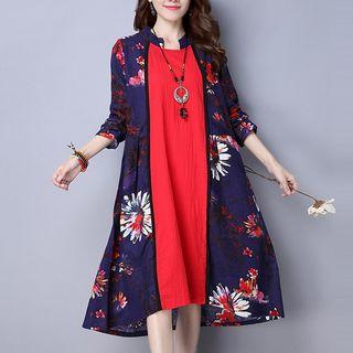 Floral Print Long-sleeve Panel Dress