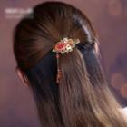 Flower Faux Gemstone Alloy Hair Clip Gold & Orange Red - One Size