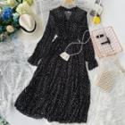 Long-sleeve Dotted A-line Maxi Dress