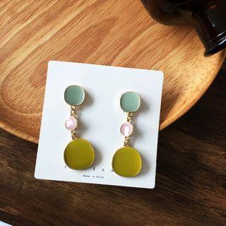 Disc Drop Ear Stud 1 Pair - Green & Green - One Size