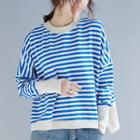 Striped Crewneck Long-sleeve Pullover Blue - One Size