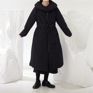 Plain Padded Zip-up Long Coat Black - One Size