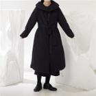 Plain Padded Zip-up Long Coat Black - One Size