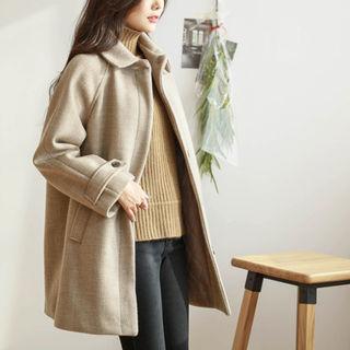 Wool Blend Herringbone Mac Coat Mocha - One Size