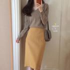 V-neck Knit Top / Straight-fit Skirt
