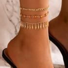 Set Of 3: Chain Anklet + Flower Anklet + Rhombus Anklet 19797 - Gold - One Size