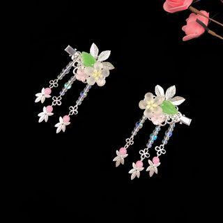 Retro Flower Fringed Hair Clip H72 - 1 Pair - As Shown In Figure - One Size