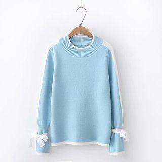 Ribbon Cuff Sweater Light Blue - One Size