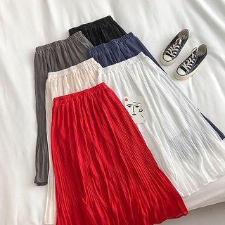 Plain Frilled High-waist Skirt