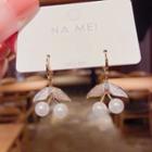 Cherry Rhinestone Faux Pearl Alloy Dangle Earring 1 Pair - Gold - One Size