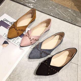 Cross Strap Studded Pointed-toe Flats