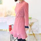 Puff-shoulder Ruffle-hem A-line Dress With Belt