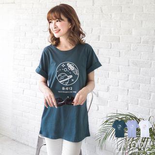 Oversized Space Print 3/4-sleeve Top